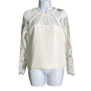 The Kooples Women's Laced Floral Mesh Long Sleeve Cream Top Size XS NWT